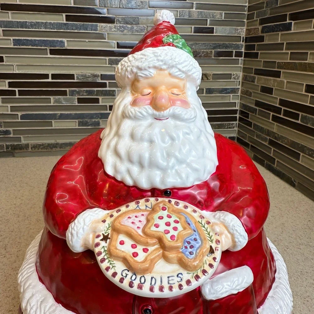 Vintage Ceramic Santa Claus Cookie Jar Holding Plate‎ of Goodies Christmas Decor